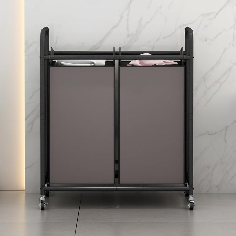 SUOERNUO Laundry Sorter Basket 2 Bag Laundry Hamper Cart with Rolling Lockable Wheels and Removable Bags Laundry Organizer Cart for Clothes Storage, Assorted - Image 3