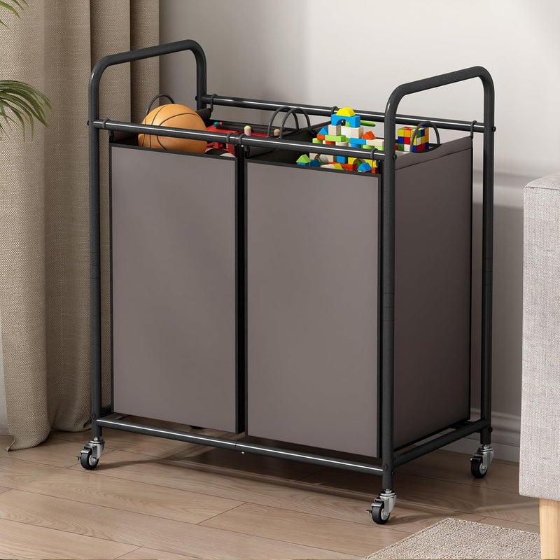 SUOERNUO Laundry Sorter Basket 2 Bag Laundry Hamper Cart with Rolling Lockable Wheels and Removable Bags Laundry Organizer Cart for Clothes Storage, Assorted - Image 4