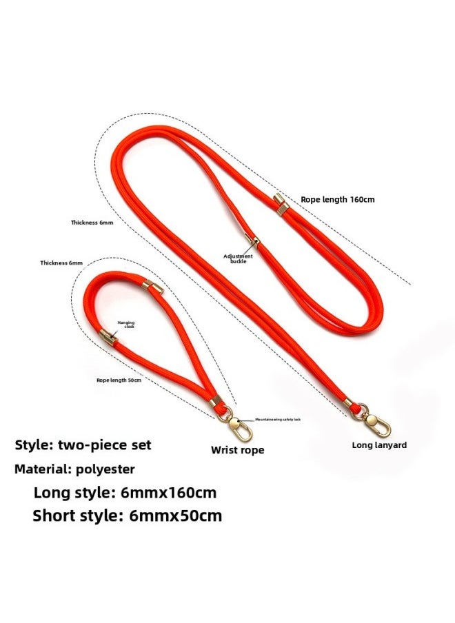 Generic - Free Labeling Best Selling 6mm Mobile Phone Lanyard Neck Slung Adjustable Creative Fashion Lanyard Suit-Specifications:Vibrant Orange [black Back Sticker*2] - Image 1