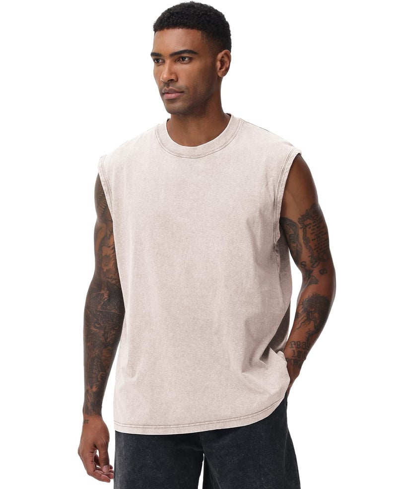 SnowElve 3 Pack Mens Workout Tank Tops Sleeveless Tee Shirts Men Muscle Shirt Gym Acid Wash T Shirts Running Beach Loose Fit Tee(ACGYBK,XL) - Image 4