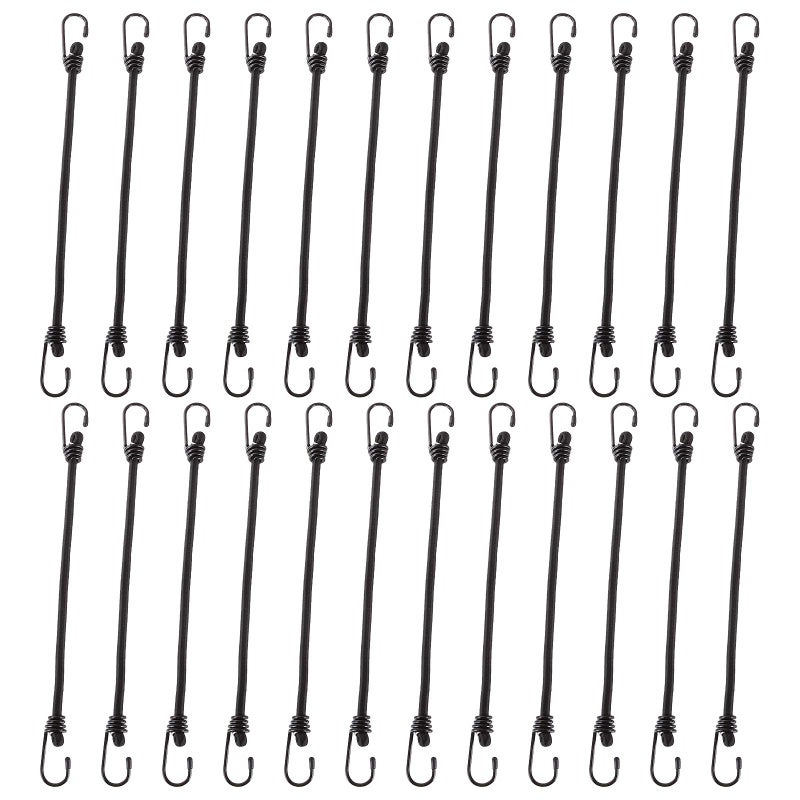 ZOEYES 24PCS 12Inch Heavy Duty Bungee Cord with Hook Superior Rubber Elastic Tie Down with Metal Hooks for Luggage Rack Camping Tarps Hand Carts Black