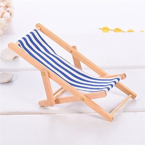 KODORIA 3pcs 1:12 Miniature Foldable Wooden Beach Chair Mini Deck Chair Longue Deck Chair Mini Furniture Accessories with Red/ Blue Stripe for Indoor Outdoor - Image 5