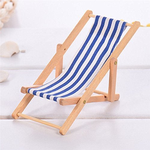 KODORIA 3pcs 1:12 Miniature Foldable Wooden Beach Chair Mini Deck Chair Longue Deck Chair Mini Furniture Accessories with Red/ Blue Stripe for Indoor Outdoor - Image 3