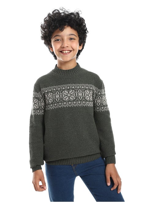 Wool Boys Pullover With Multi Design