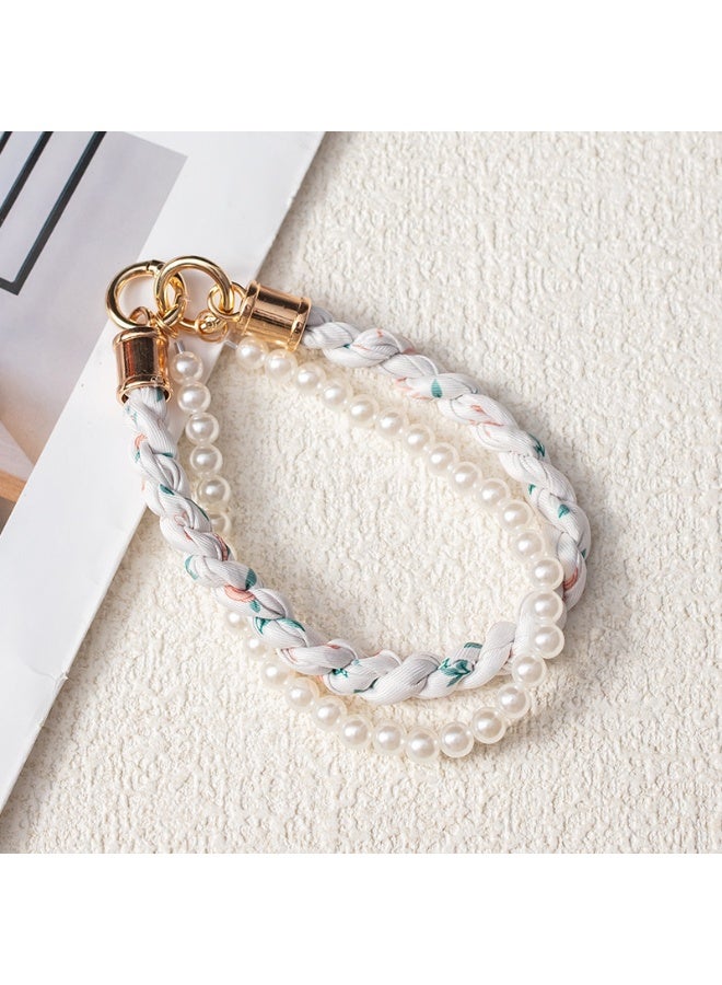 NIBEMINENT Beaded Phone Lanyard, Anti Lost Removable Wrist Strap, Woven Short Sleeve Bracelet Pendant, Phone Keychain Lanyard,4/White