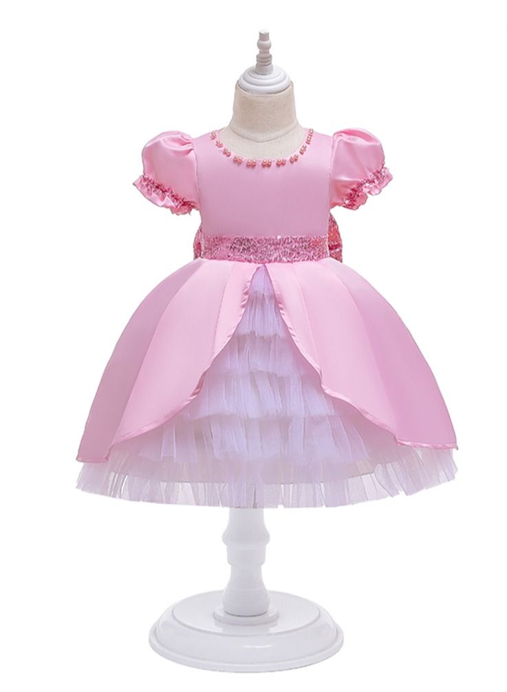 Loquat New girl skirt bow lace dress big boy evening dress PINK  - Image 1