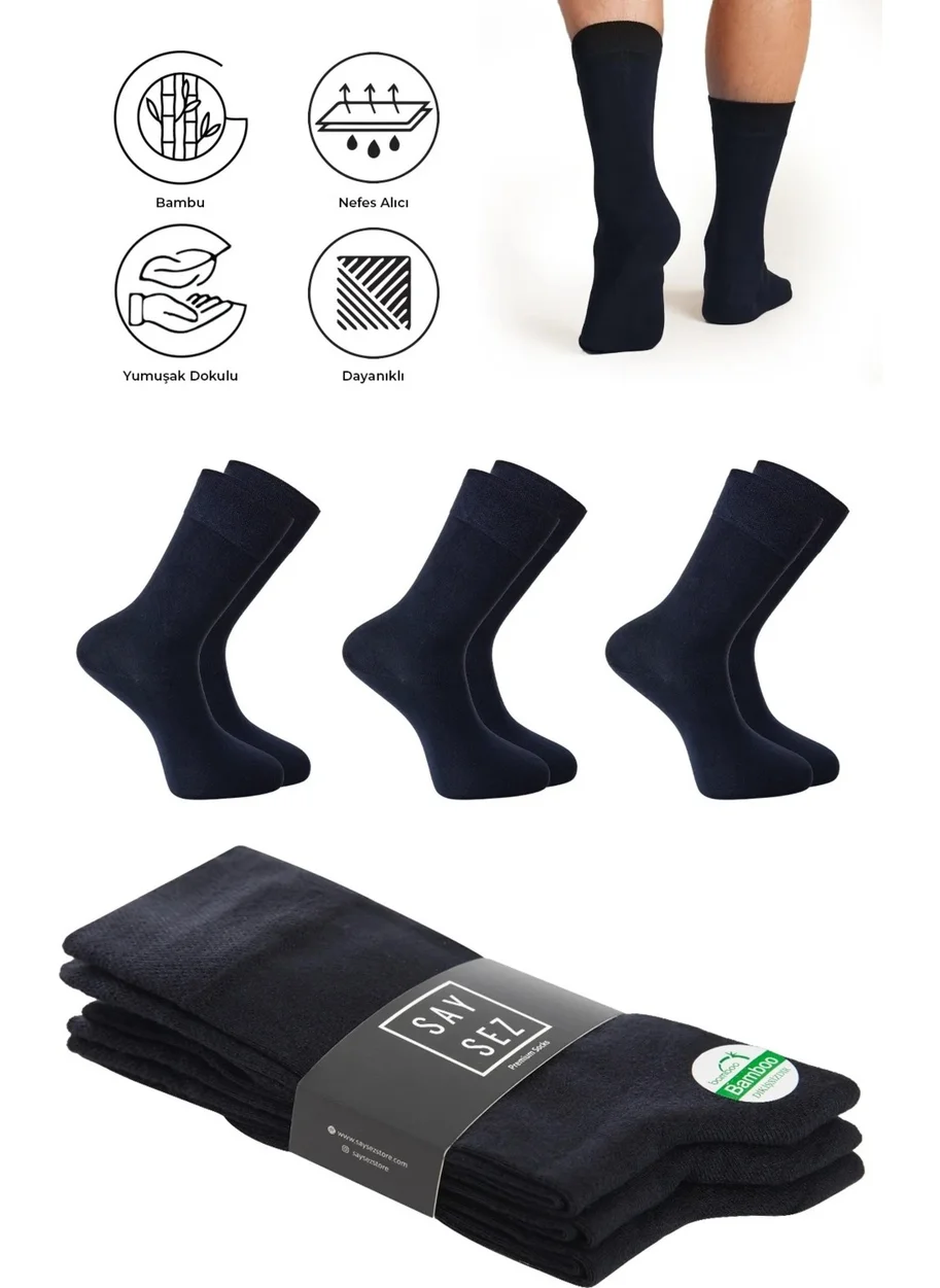 Saysez Bamboo Men's Socket Long Plain Navy Blue Socks Seamless Premium Package 3 Pack / Washable Scented Soft Socks