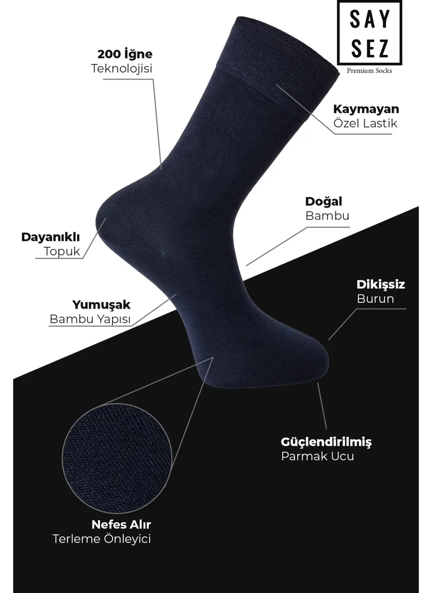 Saysez Bamboo Men's Socket Long Plain Navy Blue Socks Seamless Premium Package 3 Pack / Washable Scented Soft Socks
