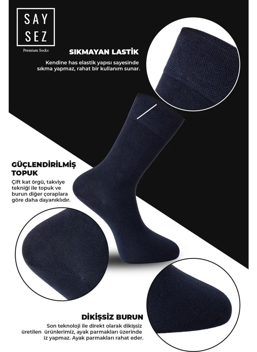 Saysez Bamboo Men's Socket Long Plain Navy Blue Socks Seamless Premium Package 3 Pack / Washable Scented Soft Socks