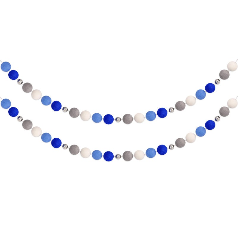 Partyprops Hanukkah Pom Pom Garlands  Hanukkah Decorations  Chanukah Blue Dark Blue Grey Silver Bead White Felt Ball Garlands for Home Tree Mantle  Chanukah Jewish Party Indoor Outdoor Hanging Decor