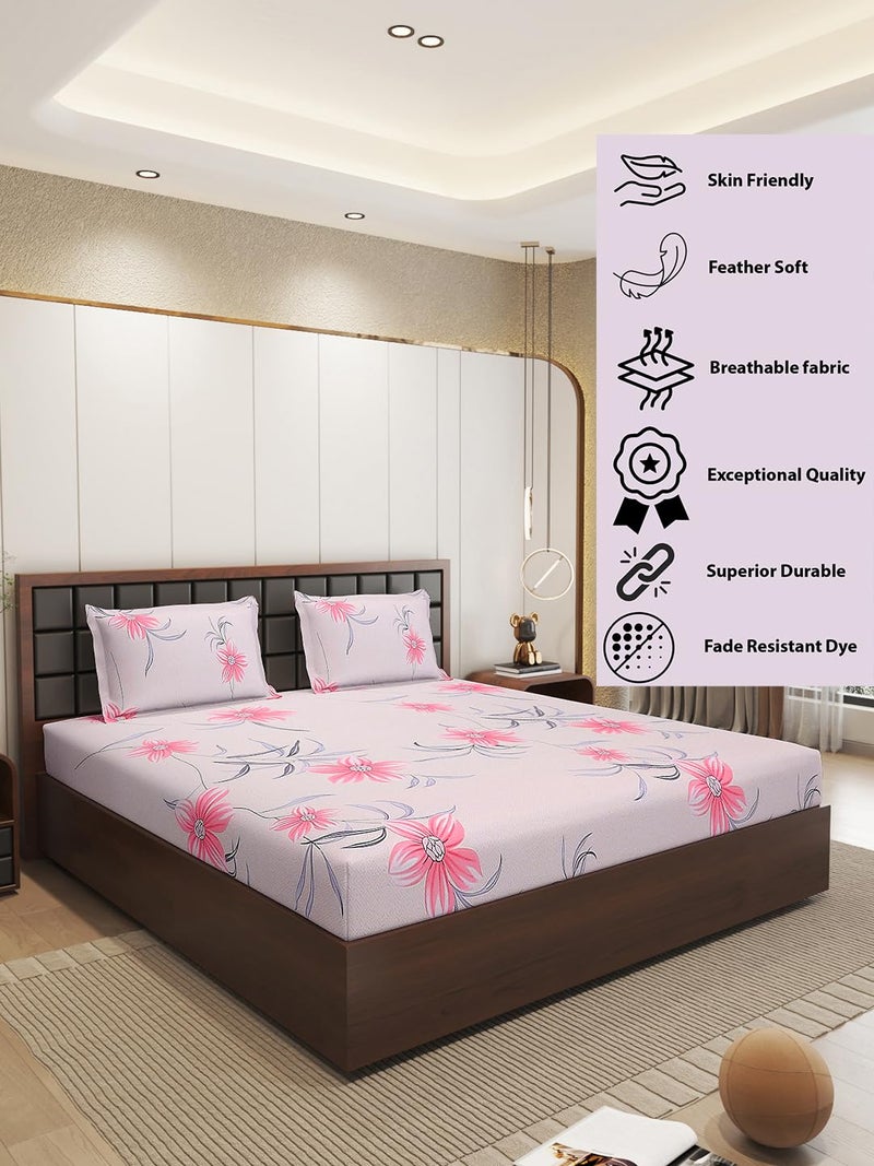 Status Contract Cotton Rich Double Bedsheet with 2 Pillow Covers for Bed Room, Home, Hotel-120 GSM (Pink, Grey & Green)_215x210 CM - Image 2