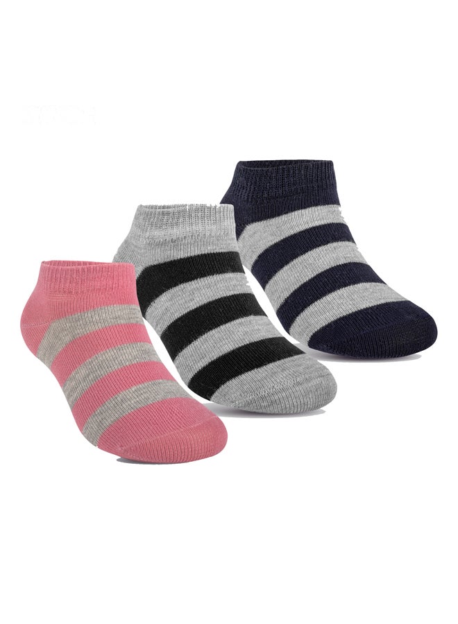 STITCH Girls Pack of 3 Lycra Ankle Casual Stripes Socks - Image 1