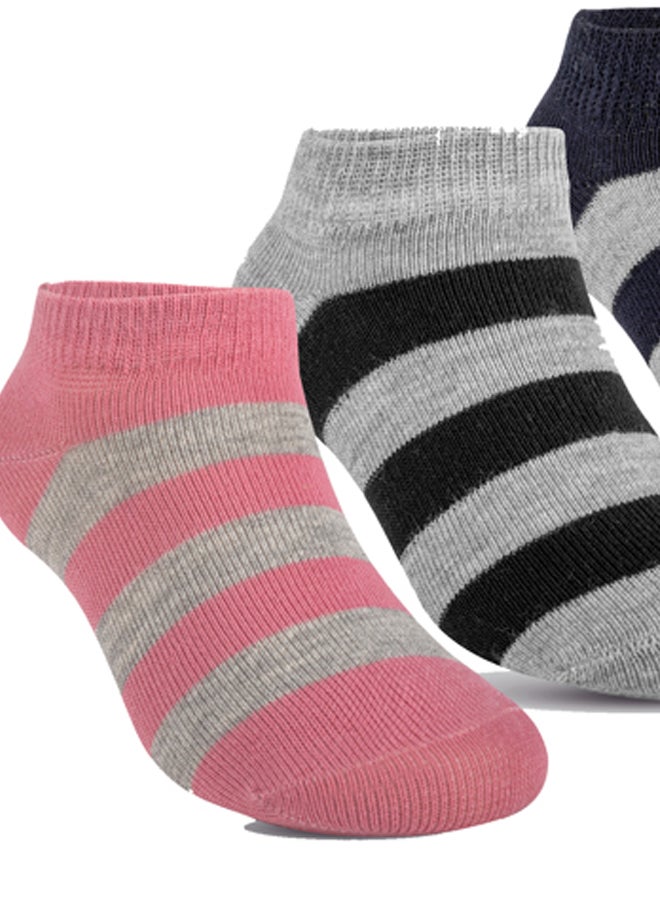 STITCH Girls Pack of 3 Lycra Ankle Casual Stripes Socks - Image 3