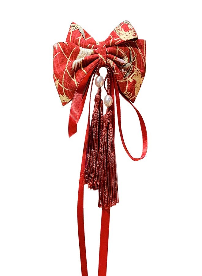 CRIZAN Chinese Style Bows Tassels Hair Clips Barrettes Hanfu Hair Accessories Red For Girls Women Festival - Image 1