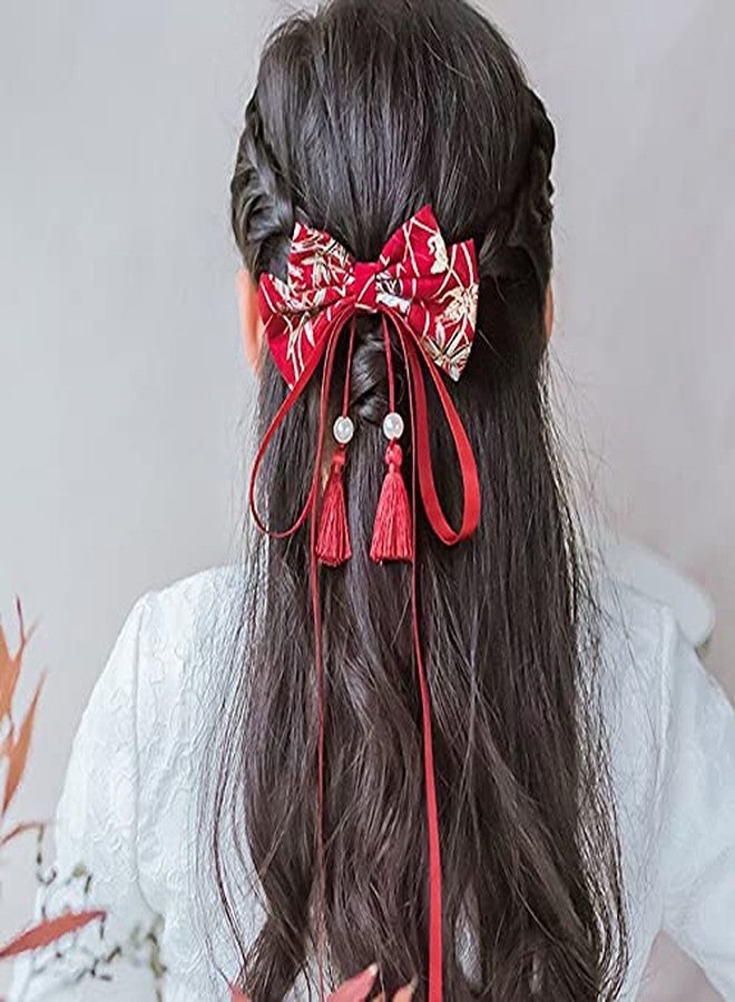 CRIZAN Chinese Style Bows Tassels Hair Clips Barrettes Hanfu Hair Accessories Red For Girls Women Festival - Image 2