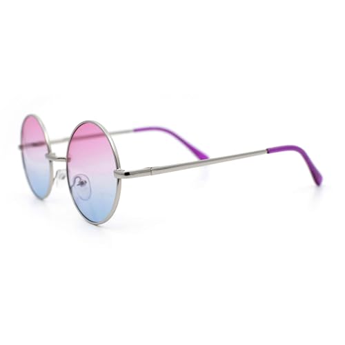 SA106 Color Groovy Hippie Wire Rim Round Circle Lens Sunglasses Gradient Purple - Image 4