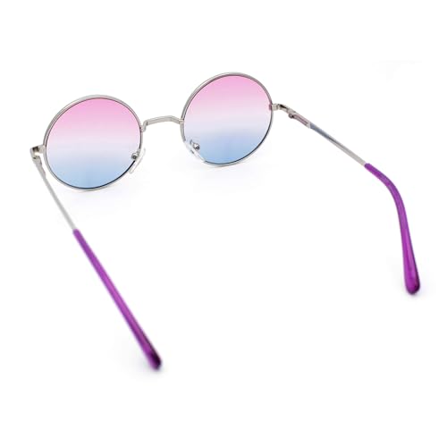 SA106 Color Groovy Hippie Wire Rim Round Circle Lens Sunglasses Gradient Purple - Image 3