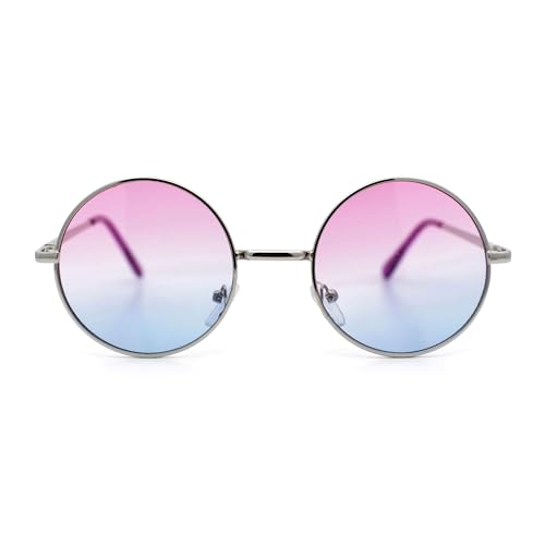 SA106 Color Groovy Hippie Wire Rim Round Circle Lens Sunglasses Gradient Purple - Image 1
