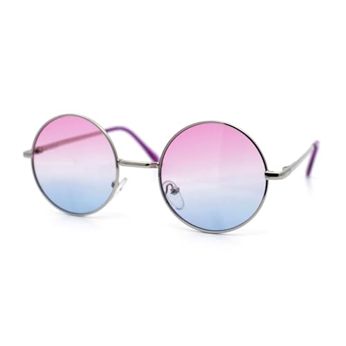 SA106 Color Groovy Hippie Wire Rim Round Circle Lens Sunglasses Gradient Purple - Image 2