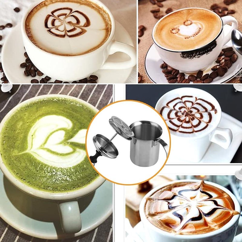 moxly Stainless Steel Coffee & Milk Frother Manual Blender & Beater with Double Froth Pump, Handle & Lid for Hot & Cold Cappuccinos & Lattes (800 ml) - Image 3