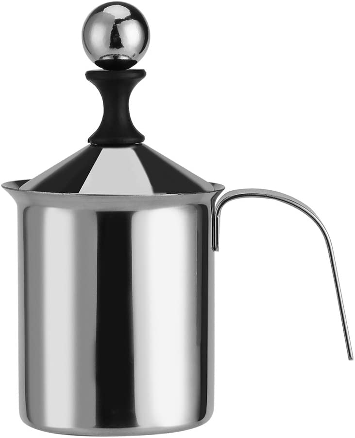 moxly Stainless Steel Coffee & Milk Frother Manual Blender & Beater with Double Froth Pump, Handle & Lid for Hot & Cold Cappuccinos & Lattes (800 ml) - Image 1