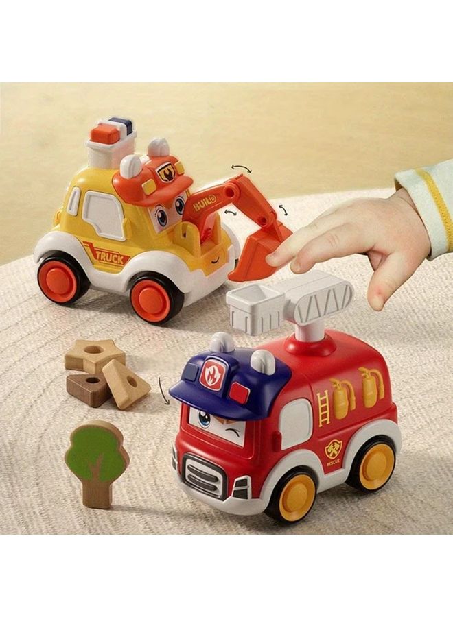 Blue Pink 2pcs Press and Go Vehicle Toy Set Toddler Car Ambulance Police Fire Truck - Image 2