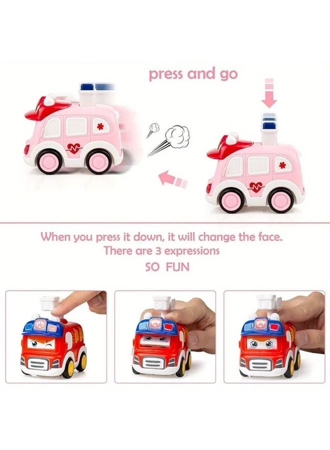 Blue Pink 2pcs Press and Go Vehicle Toy Set Toddler Car Ambulance Police Fire Truck - Image 4