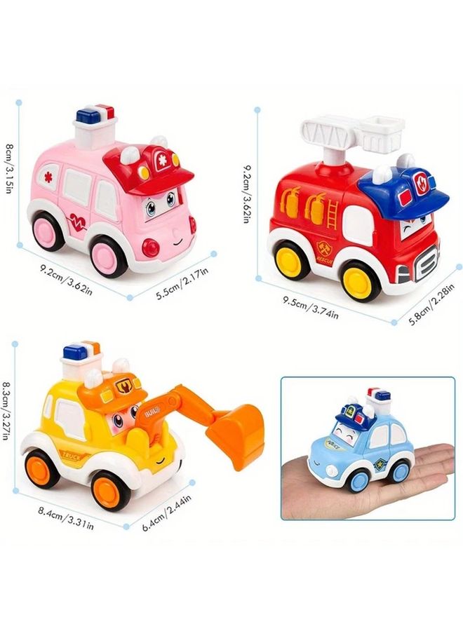 Blue Pink 2pcs Press and Go Vehicle Toy Set Toddler Car Ambulance Police Fire Truck - Image 3