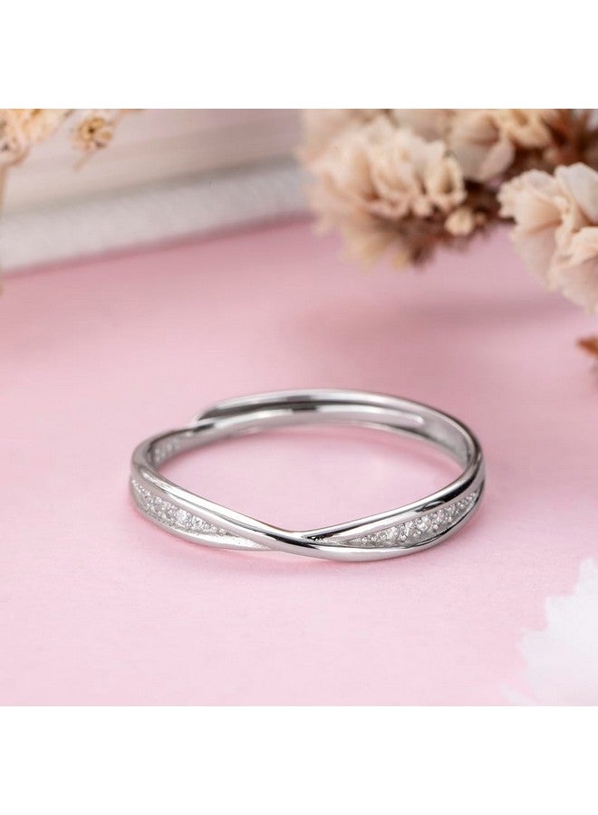 ZAVYA 925 Sterling Silver Designer Cubic Zirconia CZ Rhodium Plated Adjustable Ring | Gift for Women & Girls | With Certificate of Authenticity & 925 Hallmark - Image 2