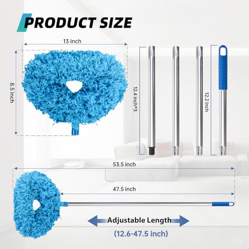 DRQ Ceiling Fan Cleaner Duster, 2 Pack Reusable Microfiber Duster with Extension Pole, 13 to 48 Inch Fan Blade Cleaner, Removable Dusters for Cleaning Walls Bookshelves Door Window Top (Blue) - Image 2
