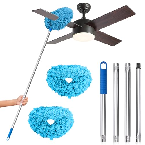 DRQ Ceiling Fan Cleaner Duster, 2 Pack Reusable Microfiber Duster with Extension Pole, 13 to 48 Inch Fan Blade Cleaner, Removable Dusters for Cleaning Walls Bookshelves Door Window Top (Blue) - Image 1