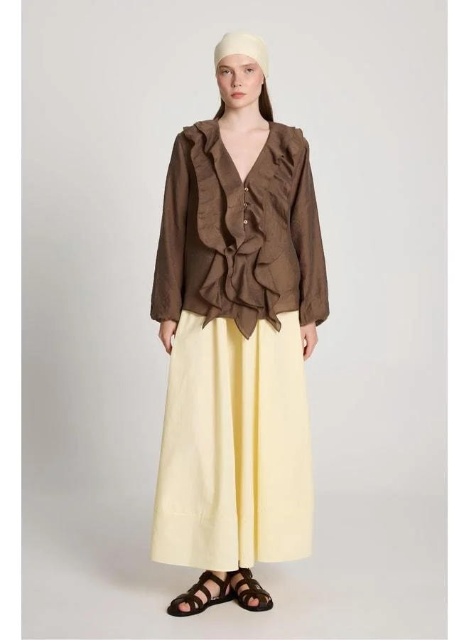 mina aise Esmee Ruffled Blouse Coffee 29165