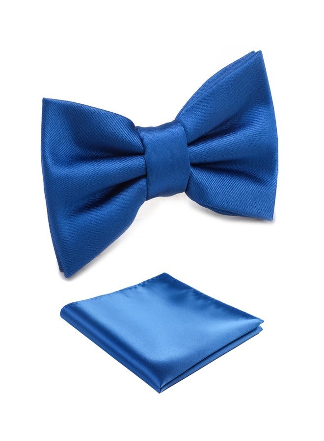 fortunatever Boys Solid Pre-tied Bow Ties,Royal Blue Adjustable Tuxedo Bowtie For Boy With Multiple Colors+Pocket Square (11''-18'') - Image 1
