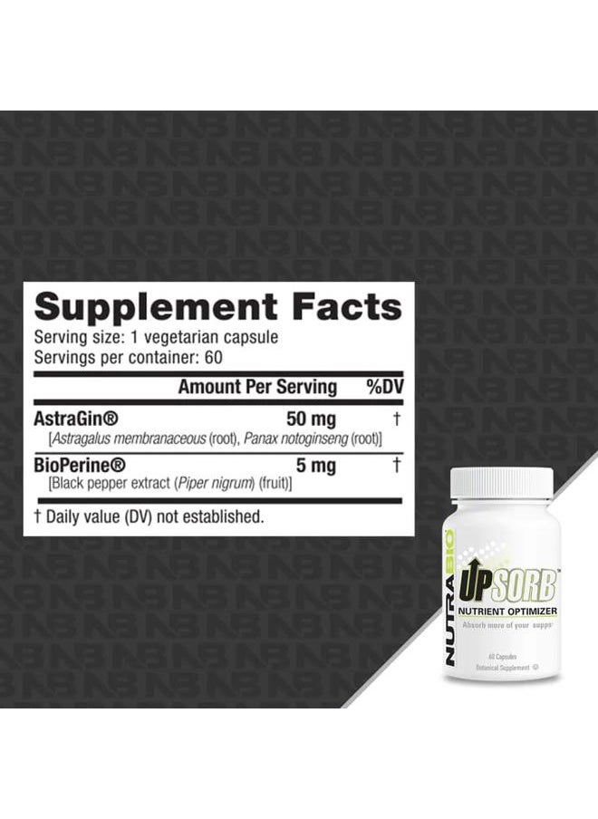NutraBio UpSorb - BioPerine Supplement- Nutrient Bioavailability Enhancer with Black Pepper Extract - 60 Vegetable Capsules  - Image 2