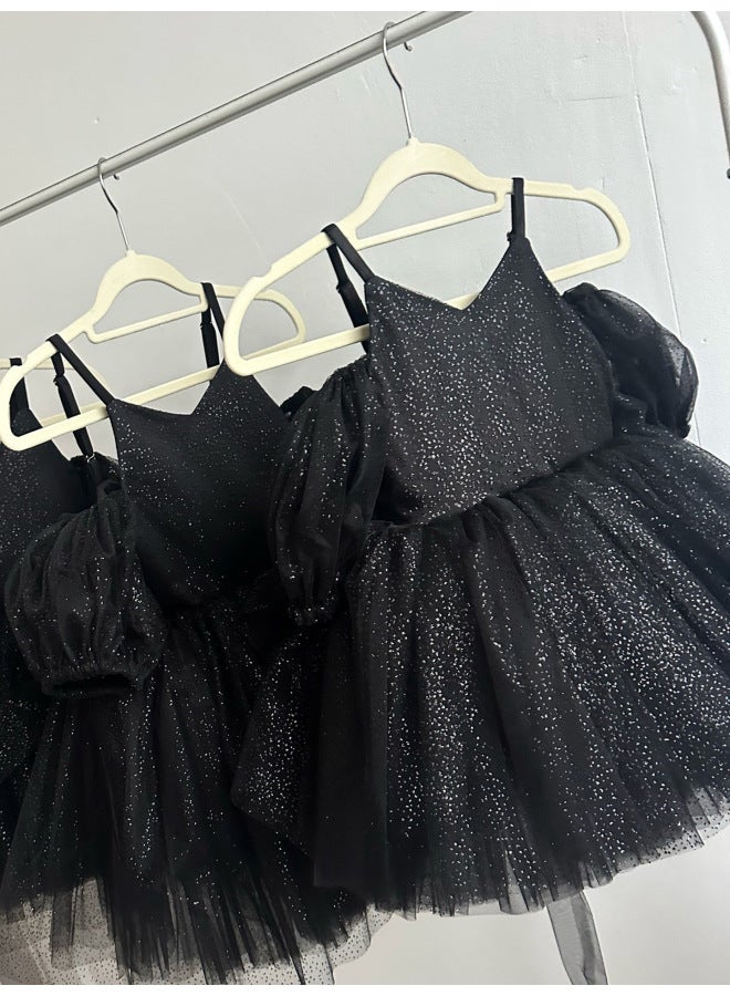 Girls' Princess Dress  New Model Children's Bowknot Dress For Young Children, Mesh Puff Sleeve Princess Dress