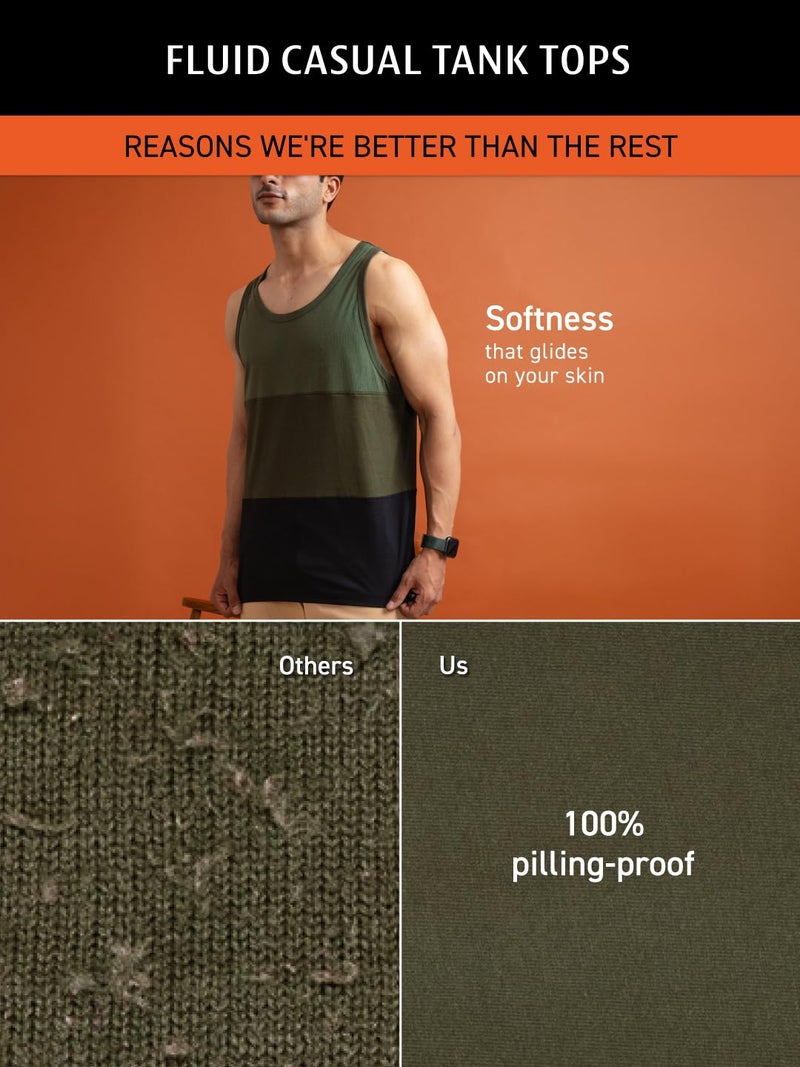 DAMENSCH Breeeze Tank Top, Ultra-Lightweight Gym Vests for Men Workout, Anti-Fade Cotton Blend Sando for Man, Relaxed Fit and Airy Sleeveless T Shirts-Red & Black Splicing-M - Image 2