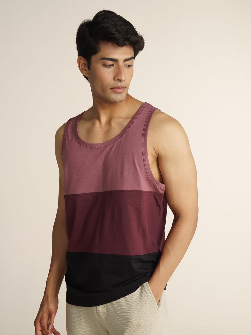 DAMENSCH Breeeze Tank Top, Ultra-Lightweight Gym Vests for Men Workout, Anti-Fade Cotton Blend Sando for Man, Relaxed Fit and Airy Sleeveless T Shirts-Red & Black Splicing-M - Image 5