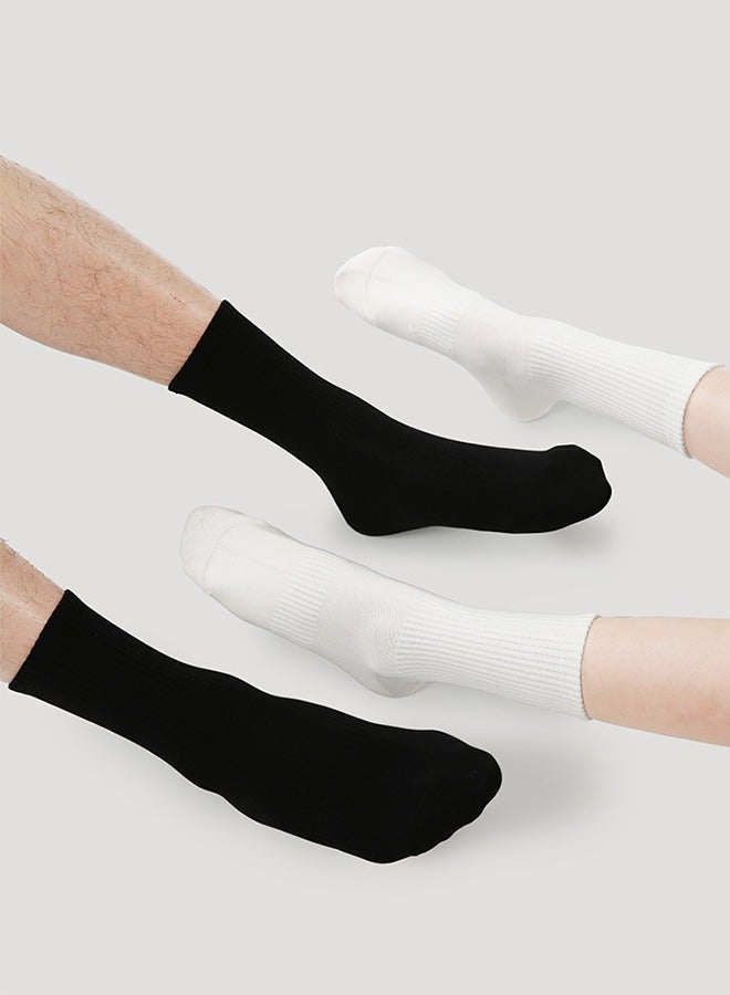 2 Pairs Of Black And White Socks, Novel Couple Socks, Adult Men And Women Middle Tube Socks, Antibacterial Boneless Solid Color Sports Men And Women Middle Tube Socks  - Image 1