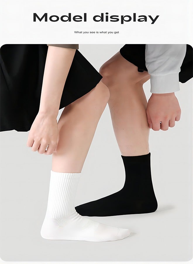 2 Pairs Of Black And White Socks, Novel Couple Socks, Adult Men And Women Middle Tube Socks, Antibacterial Boneless Solid Color Sports Men And Women Middle Tube Socks  - Image 3