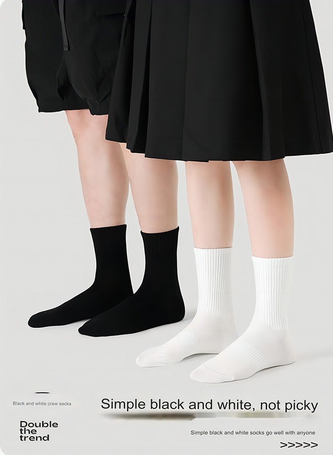 2 Pairs Of Black And White Socks, Novel Couple Socks, Adult Men And Women Middle Tube Socks, Antibacterial Boneless Solid Color Sports Men And Women Middle Tube Socks  - Image 2
