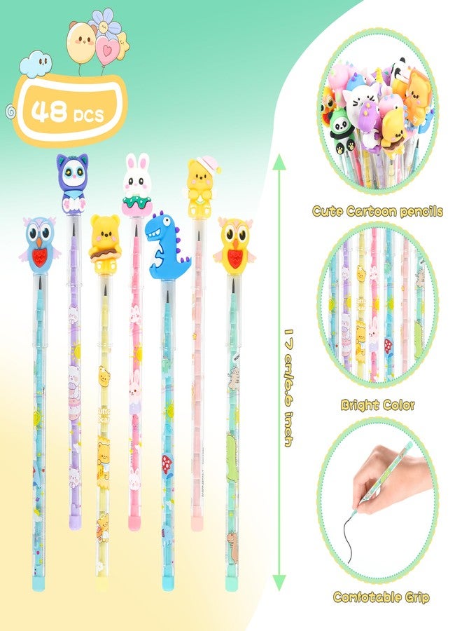Ulema 48 PCs Cute Stackable Pencils For Kids Stacking Cartoon Pencils Translucent Multi Point Push Fun Pencils. - Image 2