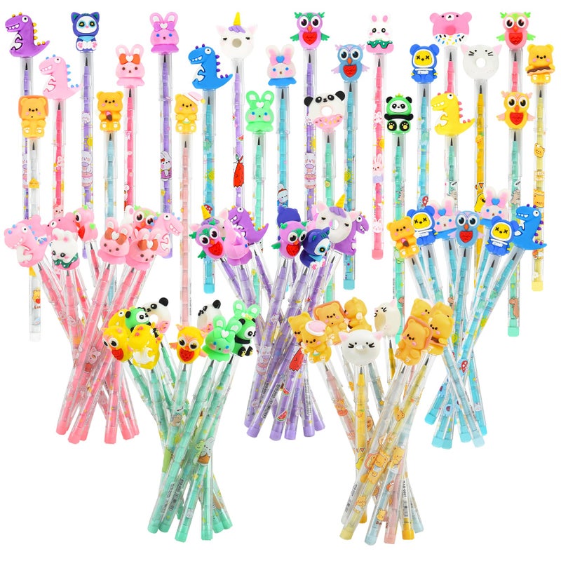Ulema 48 PCs Cute Stackable Pencils For Kids Stacking Cartoon Pencils Translucent Multi Point Push Fun Pencils. - Image 1