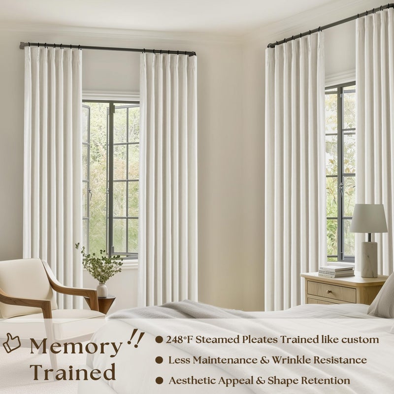 TWODRAPES Natural Linen Blackout 112 Inch Curtains for Living Room 2 Panels Set Pinch Pleated Back Tab Drapes Farmhouse Thermal Insulated Full Black Out Curtains 112 Length High Ceiling to Floor Cream Ivory - Image 2