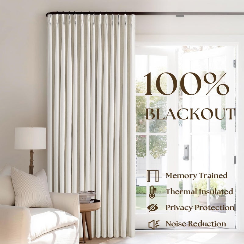TWODRAPES Natural Linen Blackout 112 Inch Curtains for Living Room 2 Panels Set Pinch Pleated Back Tab Drapes Farmhouse Thermal Insulated Full Black Out Curtains 112 Length High Ceiling to Floor Cream Ivory - Image 3