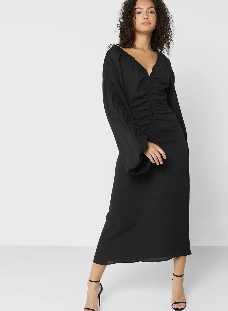 TOPSHOP Puff Sleeve Ruched Dress
