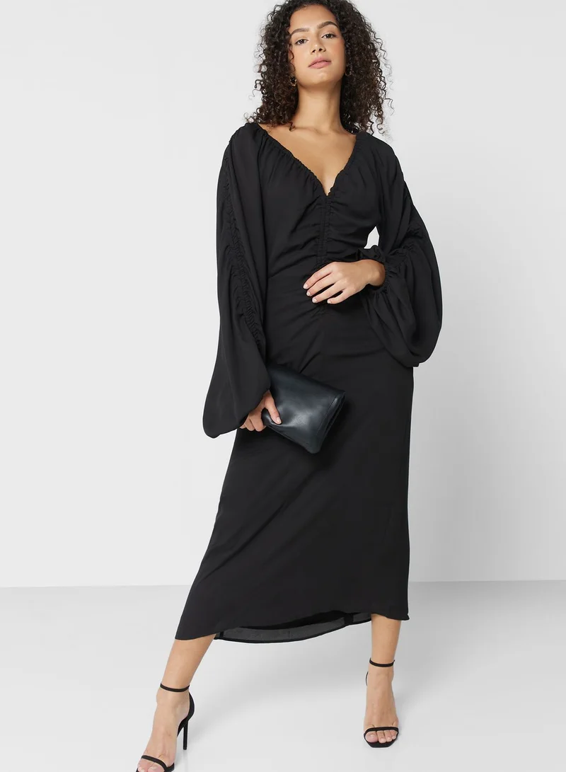 TOPSHOP Puff Sleeve Ruched Dress