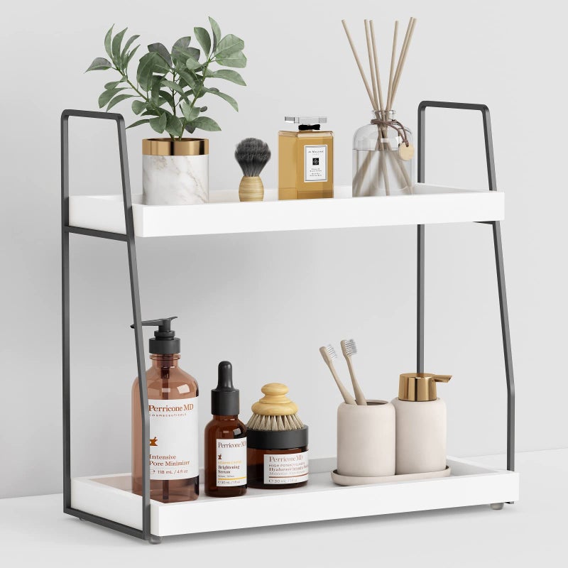 Forbena 2Tier Art Deco Bathroom Counter Organizer Wooden  Metal 2 Shelves Countertop Mount SpaceSaving Durable