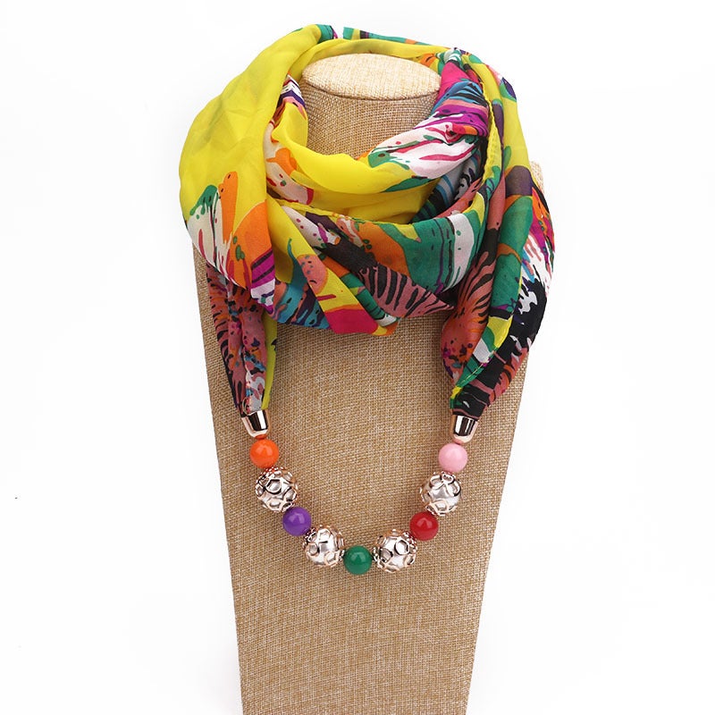 Beaded Pendant Scarf Clothing Printed Chiffon Necklace Scarf Neck Set - Image 5