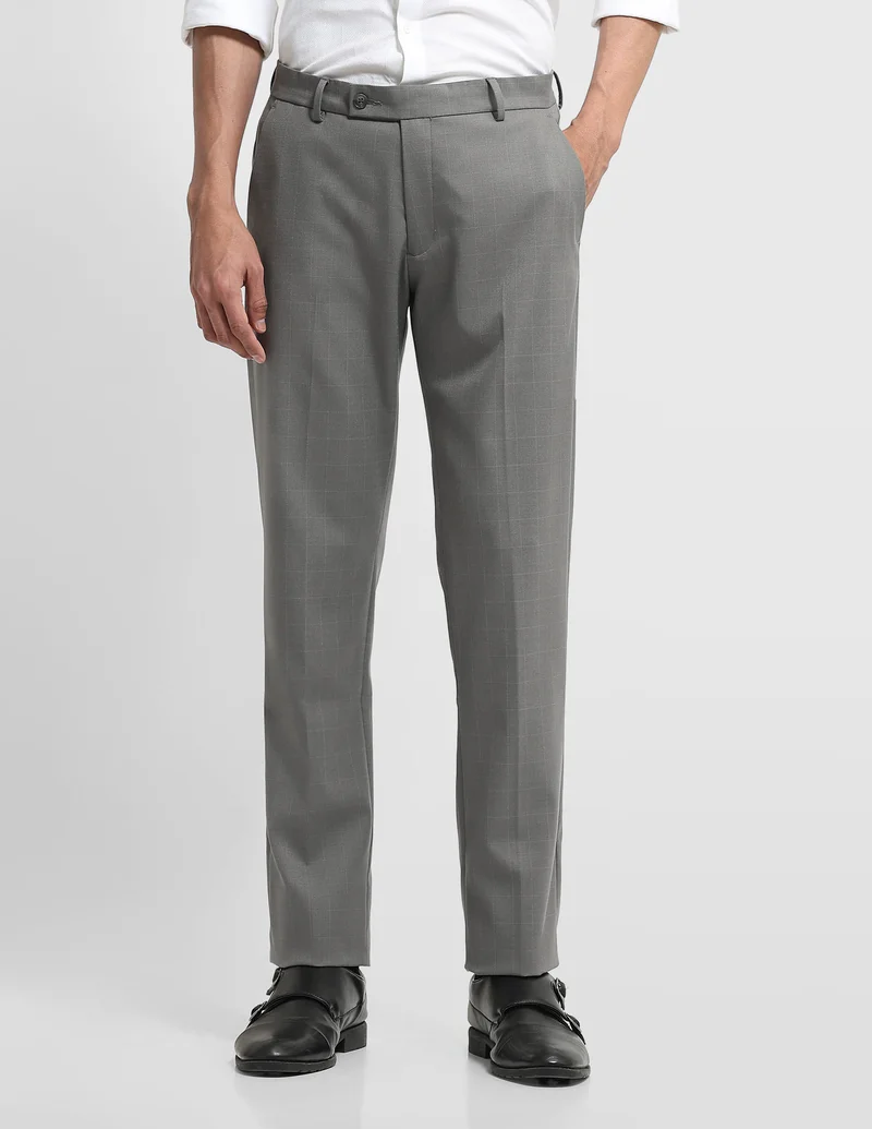 Arrow Grey Checked Hudson Regular Fit Trousers for Men | Best Price UAE