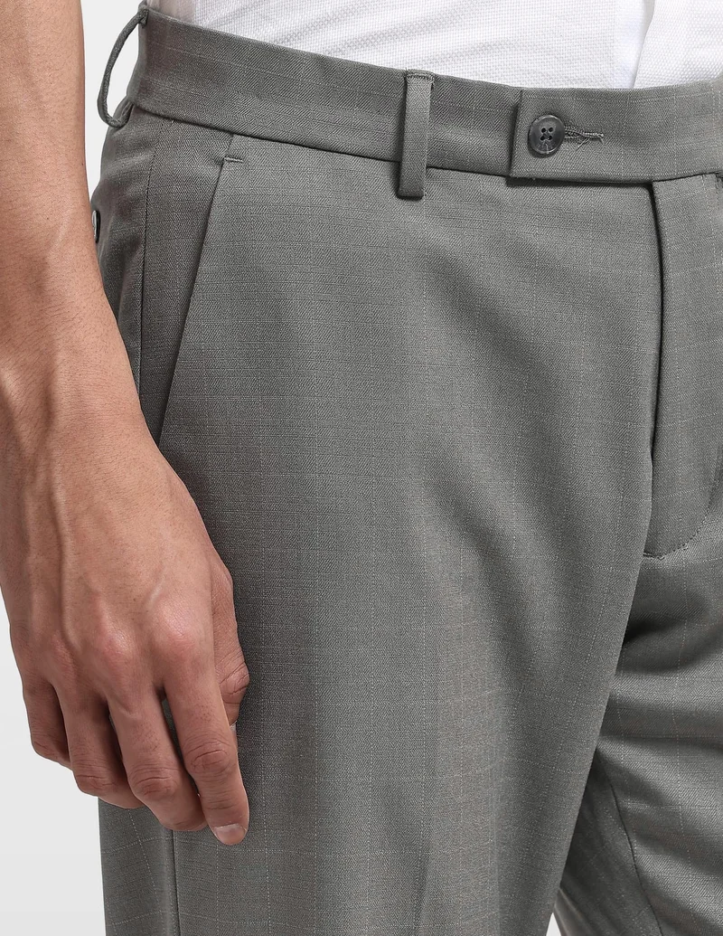 Arrow Grey Checked Hudson Regular Fit Trousers for Men | Best Price UAE